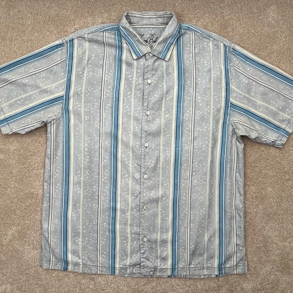 Tommy Bahama Shirt Adult XL Blue Button Up Silk Hawaiian Outdoor Preppy Men